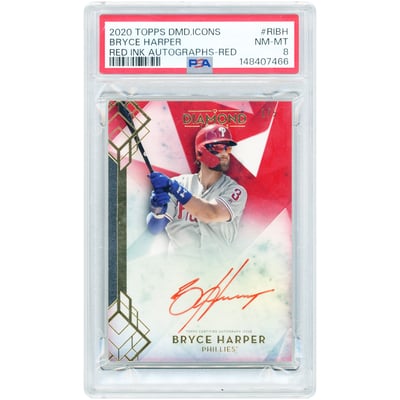Bryce Harper Philadelphia Phillies Autographed 2020 Topps Diamond Icons Red Ink #RI-BH #1/5 PSA Authenticated 8 Card