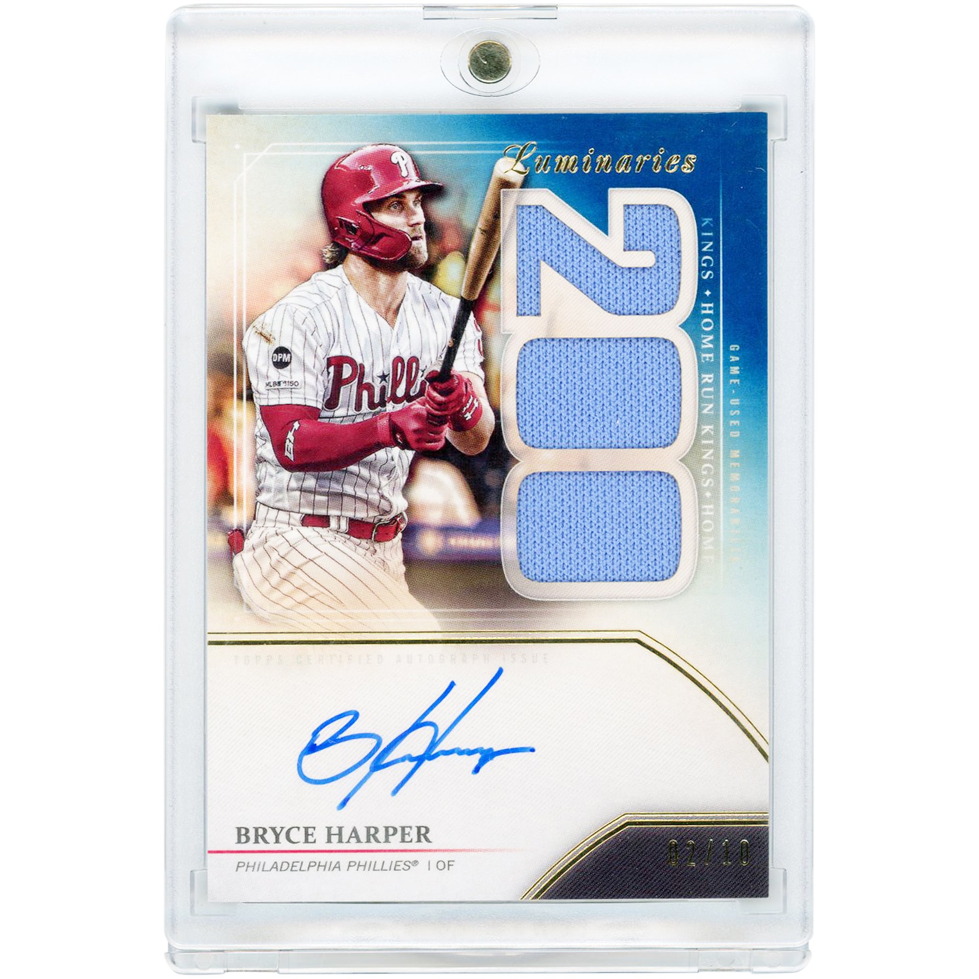 Bryce Harper Philadelphia Phillies Autographed 2020 Topps Luminaries Home Run Kings Game Used Jersey Relics #HRKAR-BH #2/10 Card