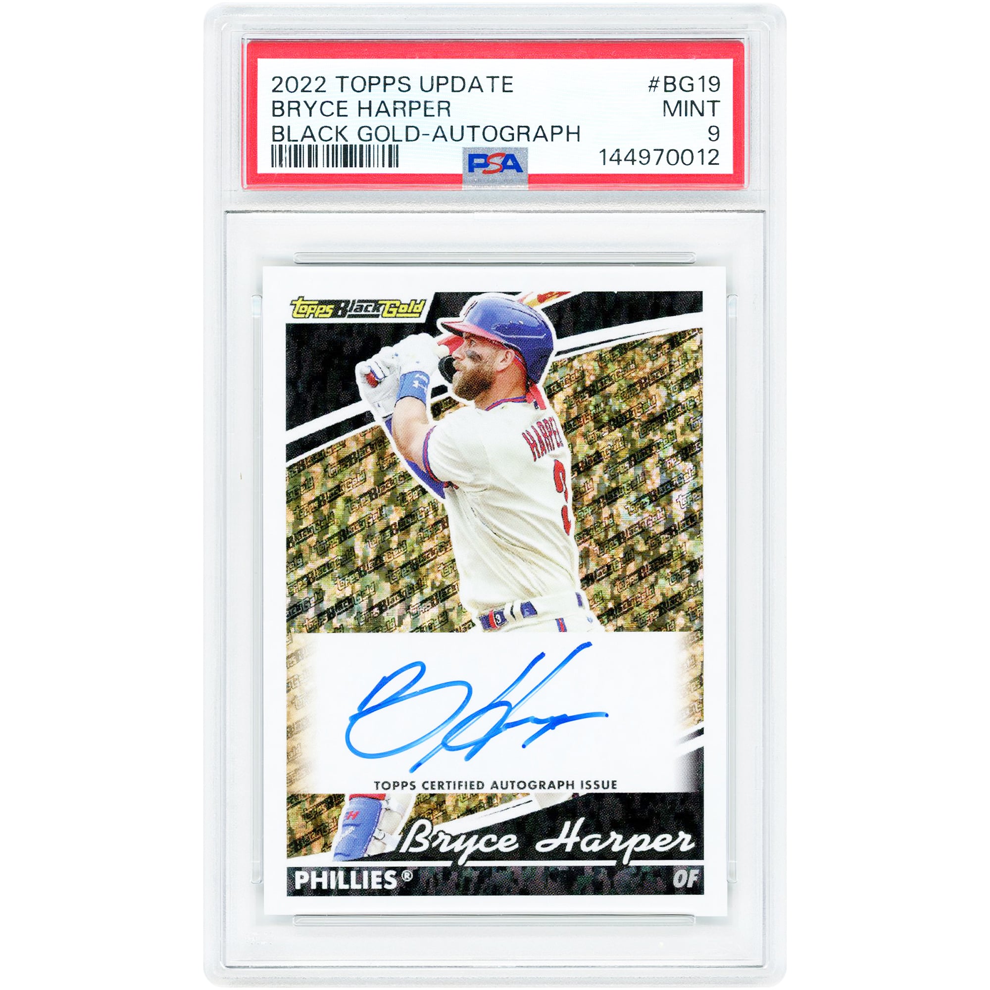 Bryce Harper Philadelphia Phillies Autographed 2022 Topps Update Black Gold #BG-19 #6/10 PSA Authenticated 9 Card