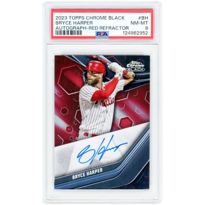 Bryce Harper Philadelphia Phillies Autographed 2023 Topps Chrome Black Red Refractor #CBA-BH #5/5 PSA Authenticated 8 Card