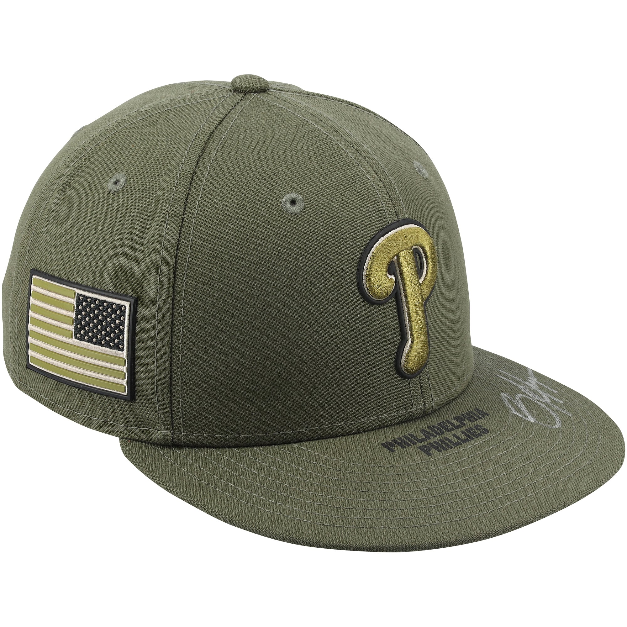 Casquette verte autographiée portée en match par Bryce Harper des Phillies de Philadelphie lors de la saison 2026 de la MLB