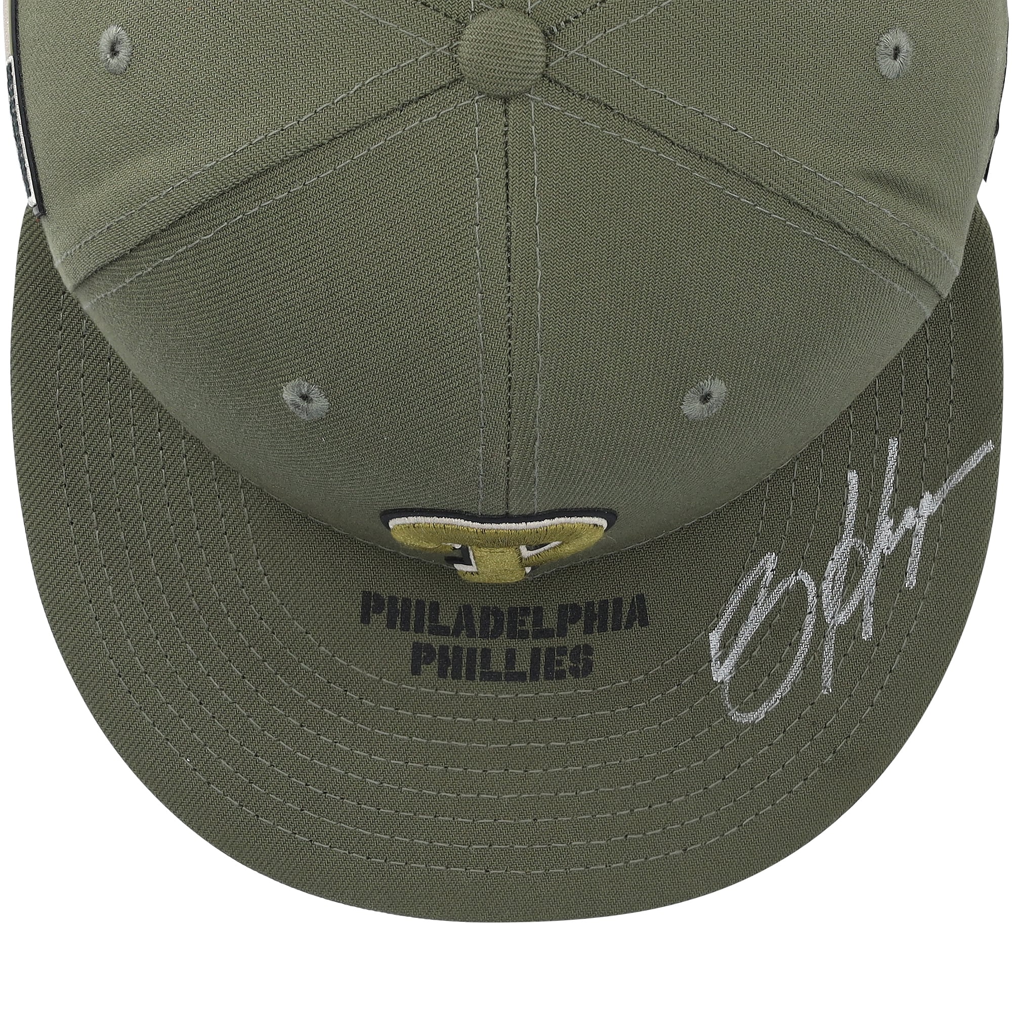 Casquette verte autographiée portée en match par Bryce Harper des Phillies de Philadelphie lors de la saison 2026 de la MLB