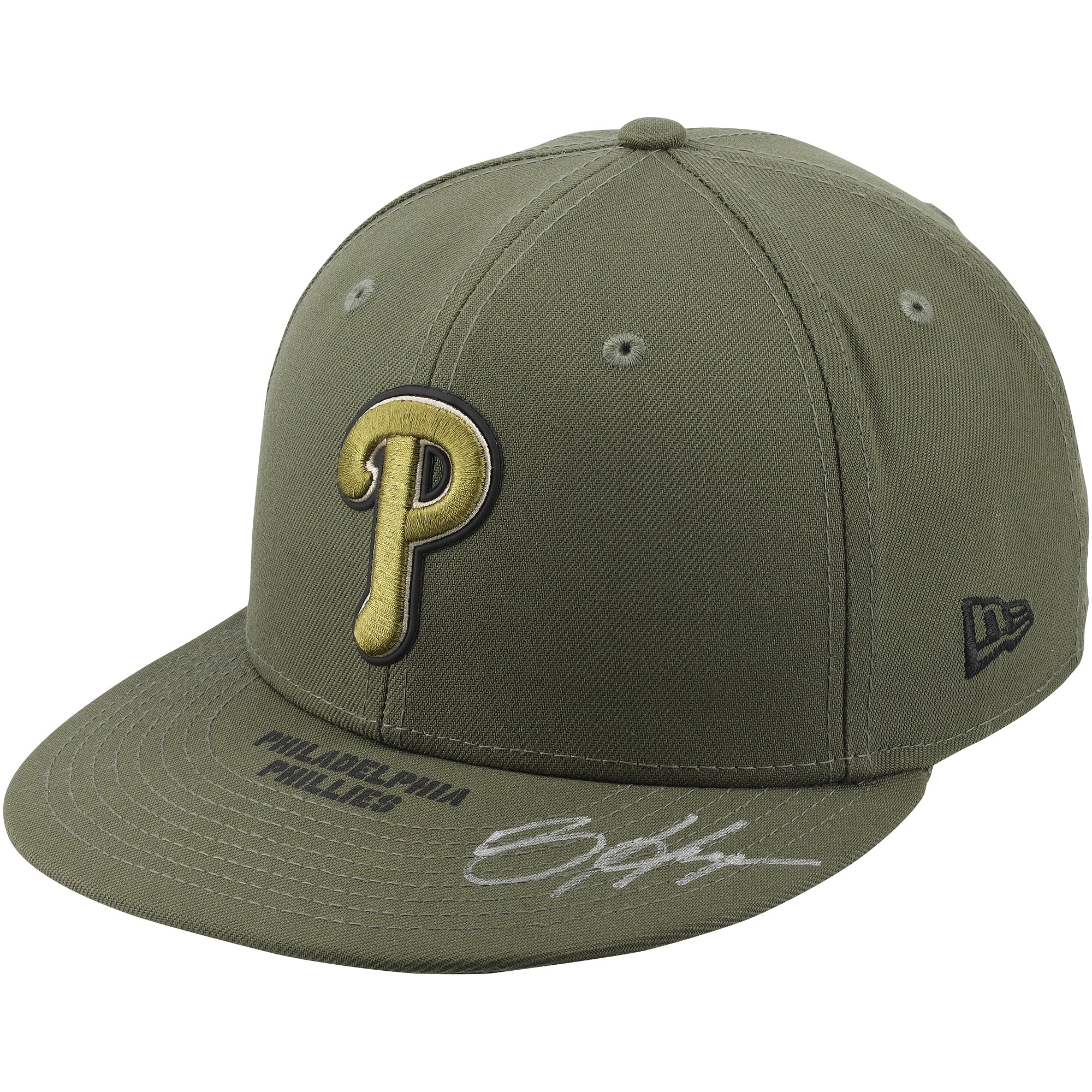 Casquette verte autographiée portée en match par Bryce Harper des Phillies de Philadelphie lors de la saison 2026 de la MLB