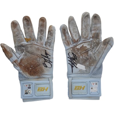 Bryce Harper Philadelphia Phillies Autographed Fanatics Authentic Game-Used Light Blue Under Armour Batting Gloves from the 2026 MLB Season