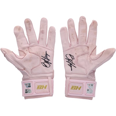 Bryce Harper Philadelphia Phillies Autographed Fanatics Authentic Game-Used Pink Under Armour Batting Gloves from the 2026 MLB Season