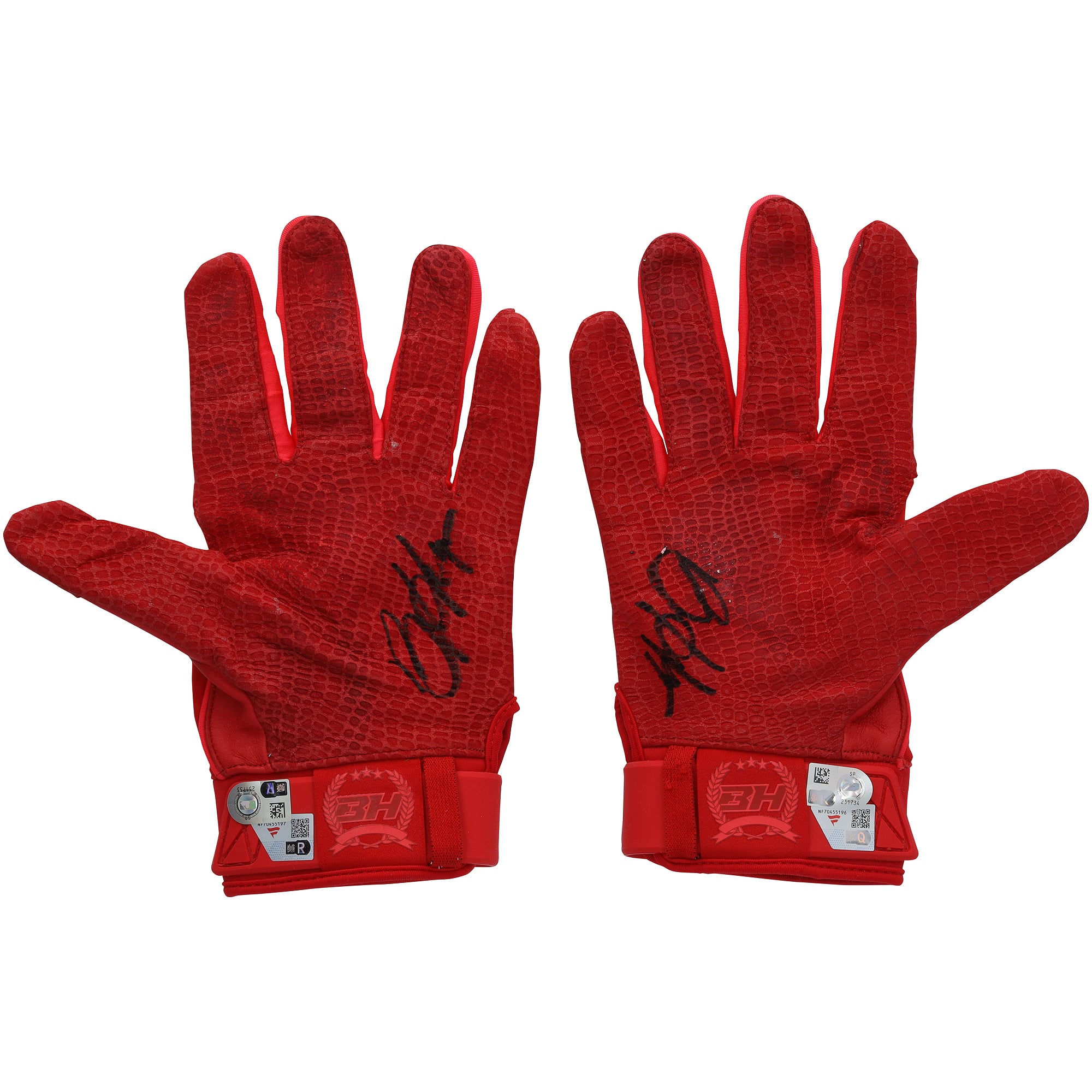 Gants de frappe rouges Under Armour autographiés par Bryce Harper