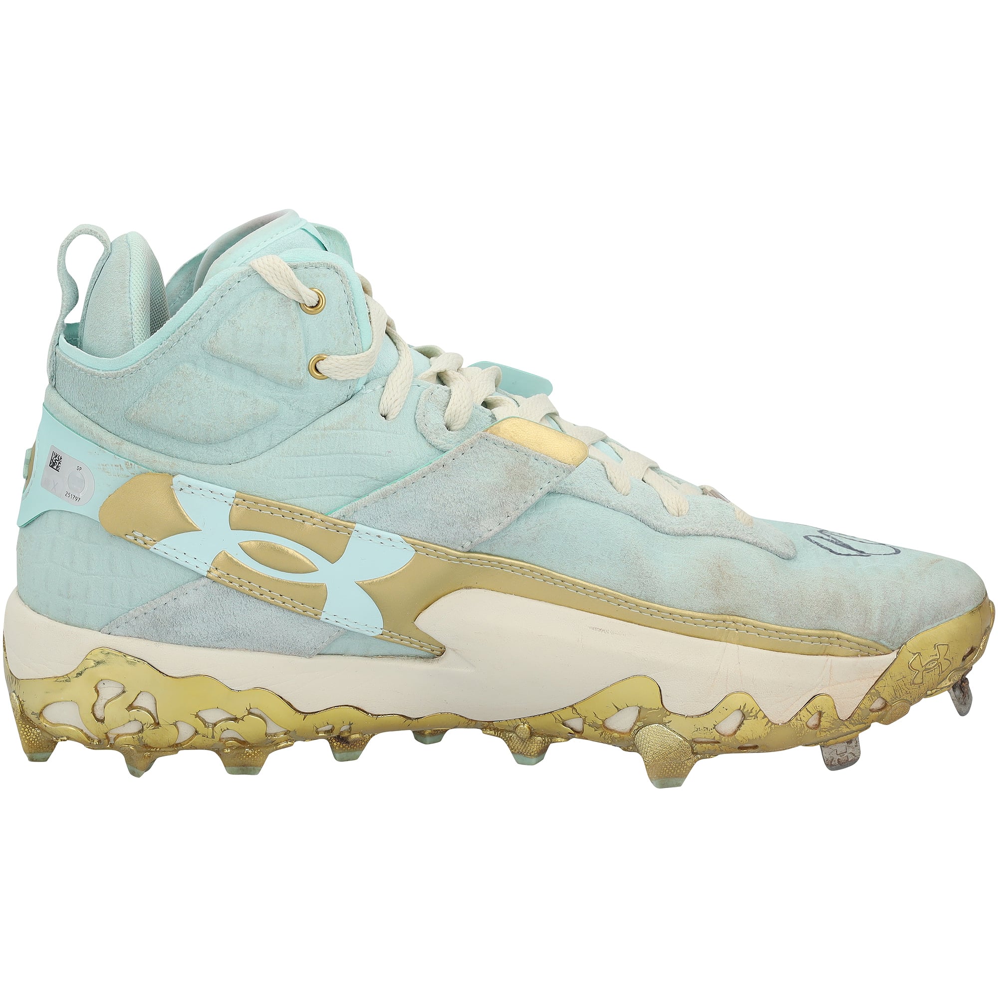 Crampons Under Armour turquoise autographiés par Bryce Harper