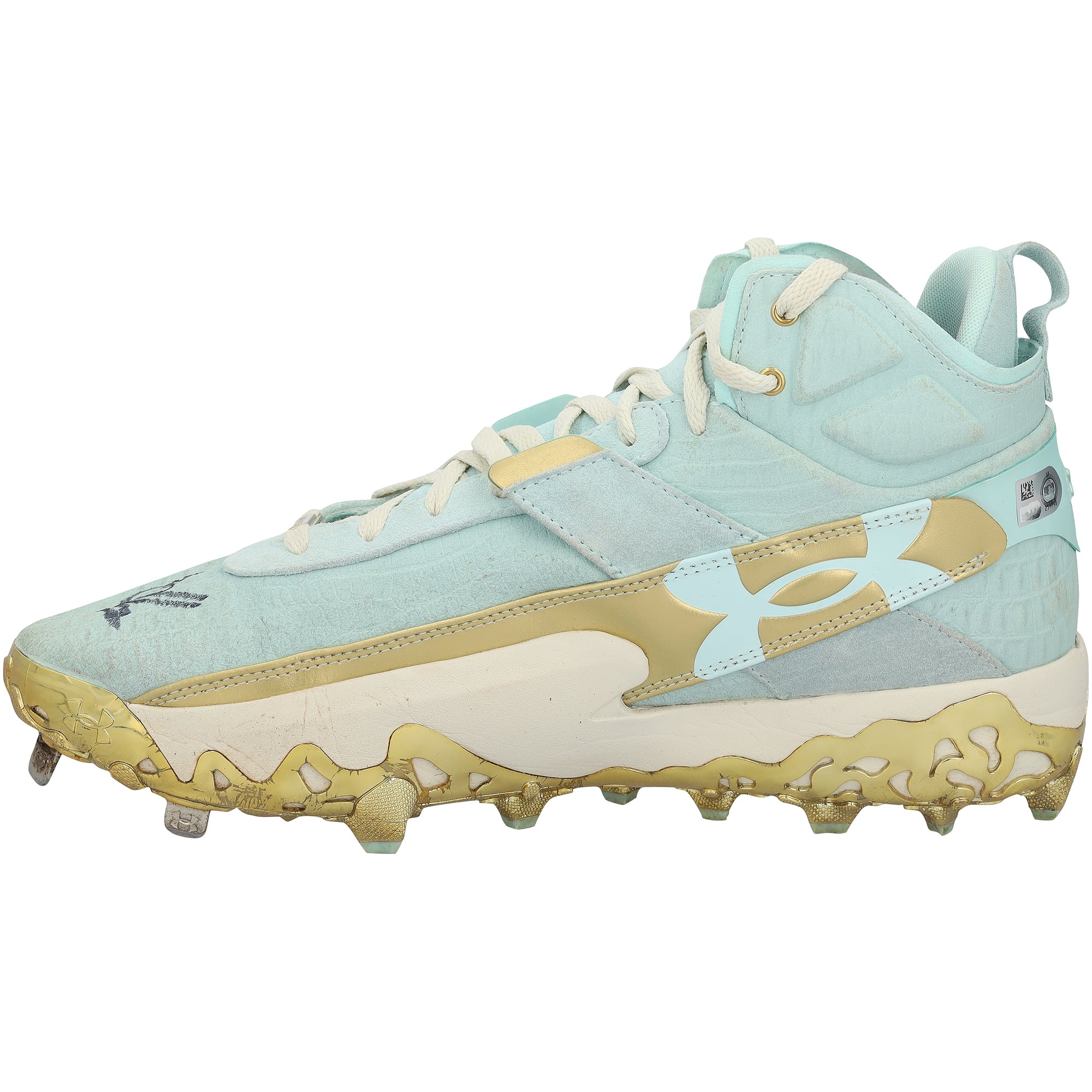 Crampons Under Armour turquoise autographiés par Bryce Harper
