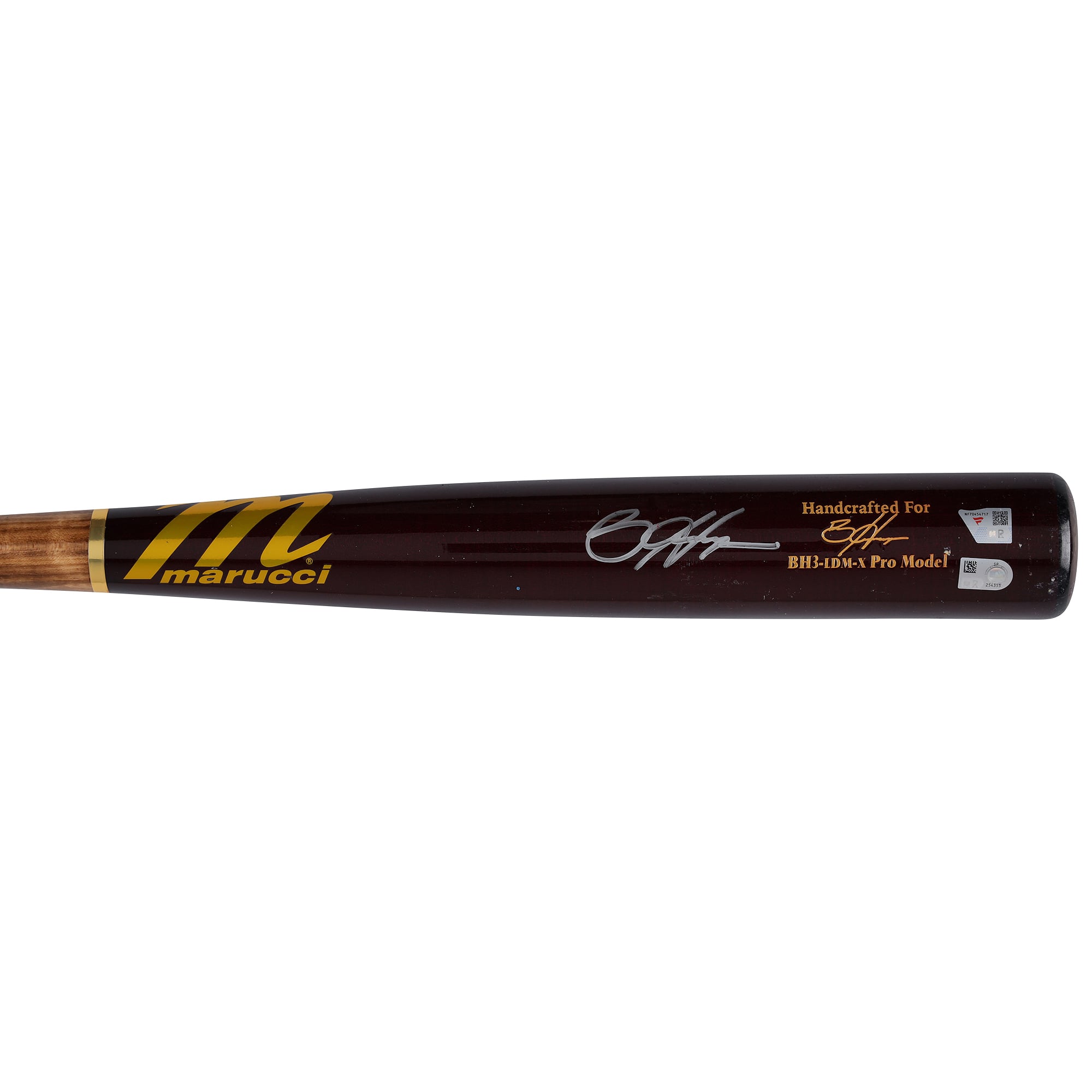 Bâton Marucci rouge/brun autographié par Bryce Harper, joueur des Phillies de Philadelphie, saison 2026 de la MLB