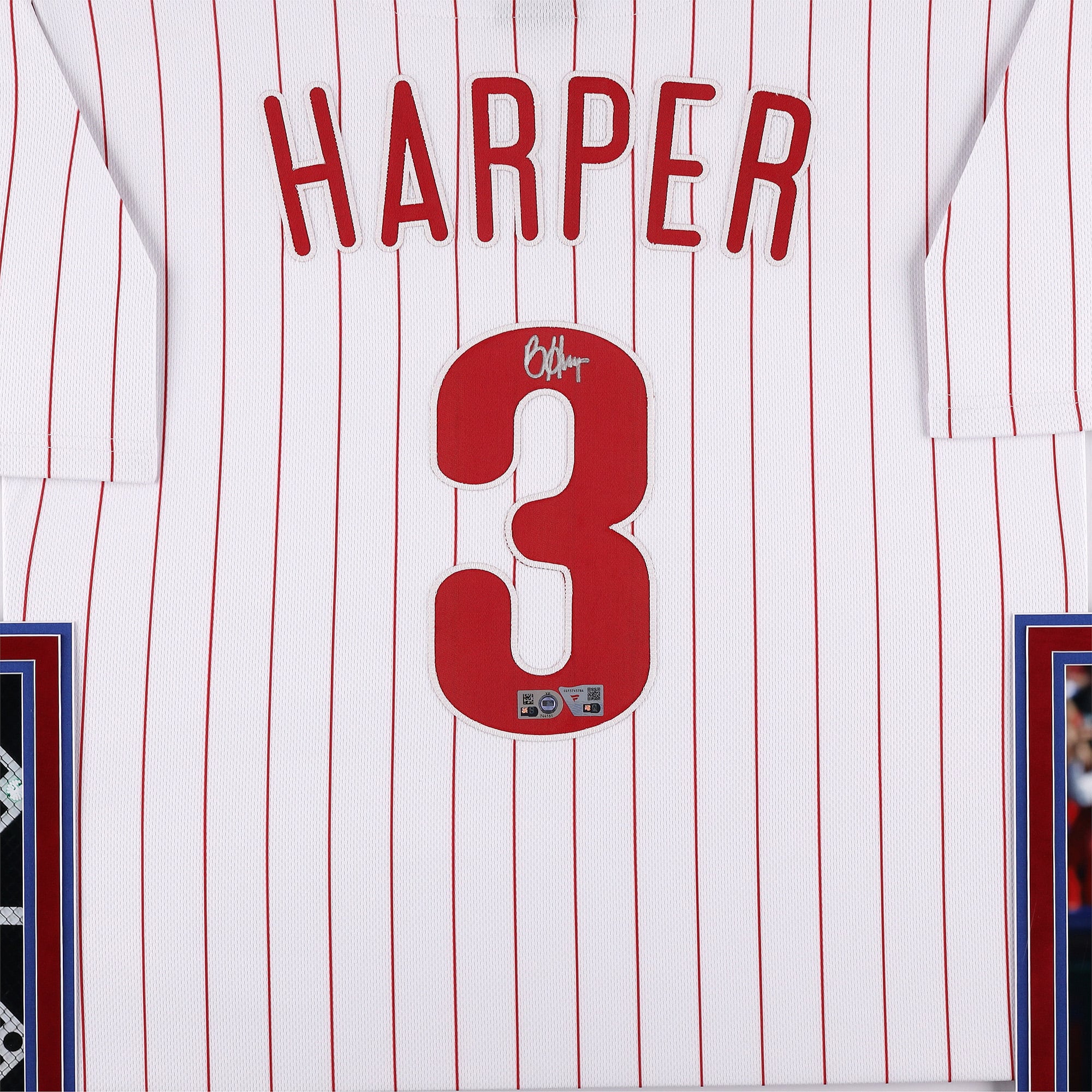 Bryce Harper Philadelphia Phillies Autographed SM Deluxe Framed White Nike Replica Jersey