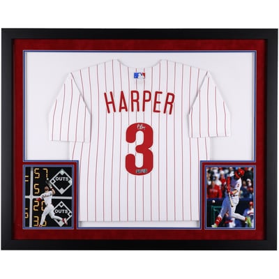 Bryce Harper Philadelphia Phillies Autographed Fanatics Authentic SM Deluxe Framed White Nike Replica Jersey