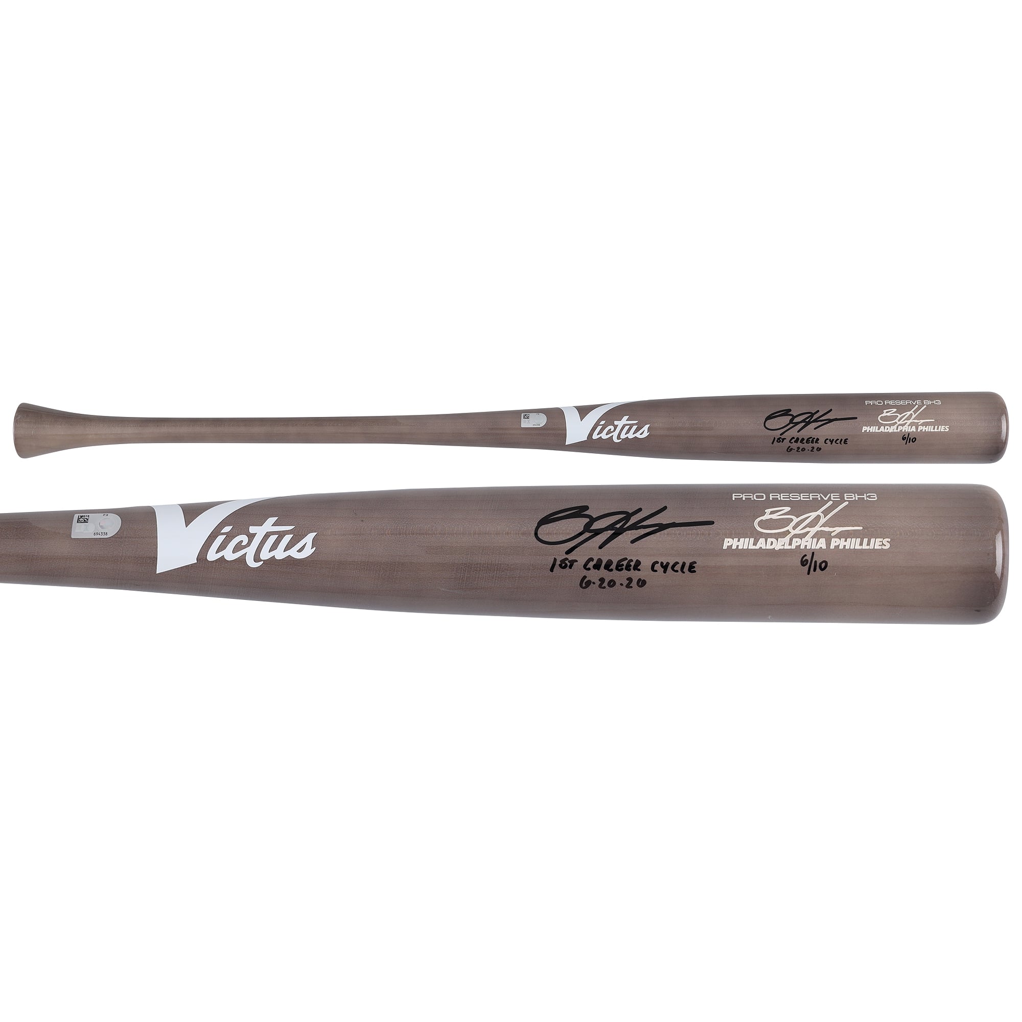 Bryce Harper Philadelphia Phillies Autographed Victus Game Model Bat with "1st Career Cycle 6/20/26" Inscription - Limited Edition of 10