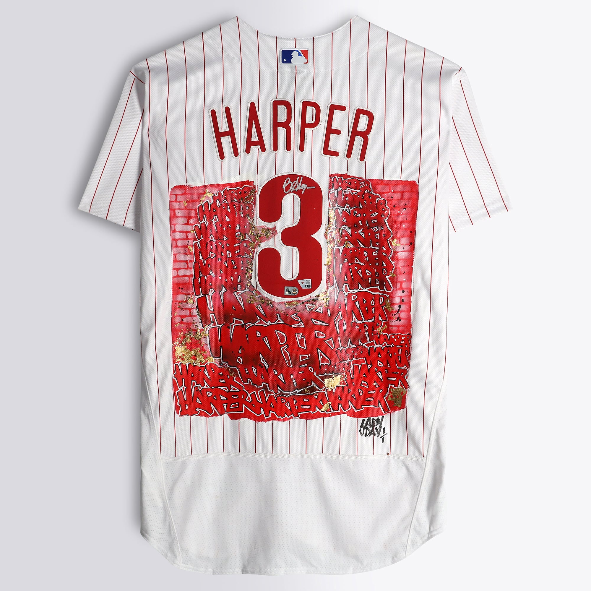 Maillot authentique Nike blanc autographié par Bryce Harper (Philadelphia Phillies) - Illustration de Lady Jday - Édition limitée n° 1/1 - NF70445028