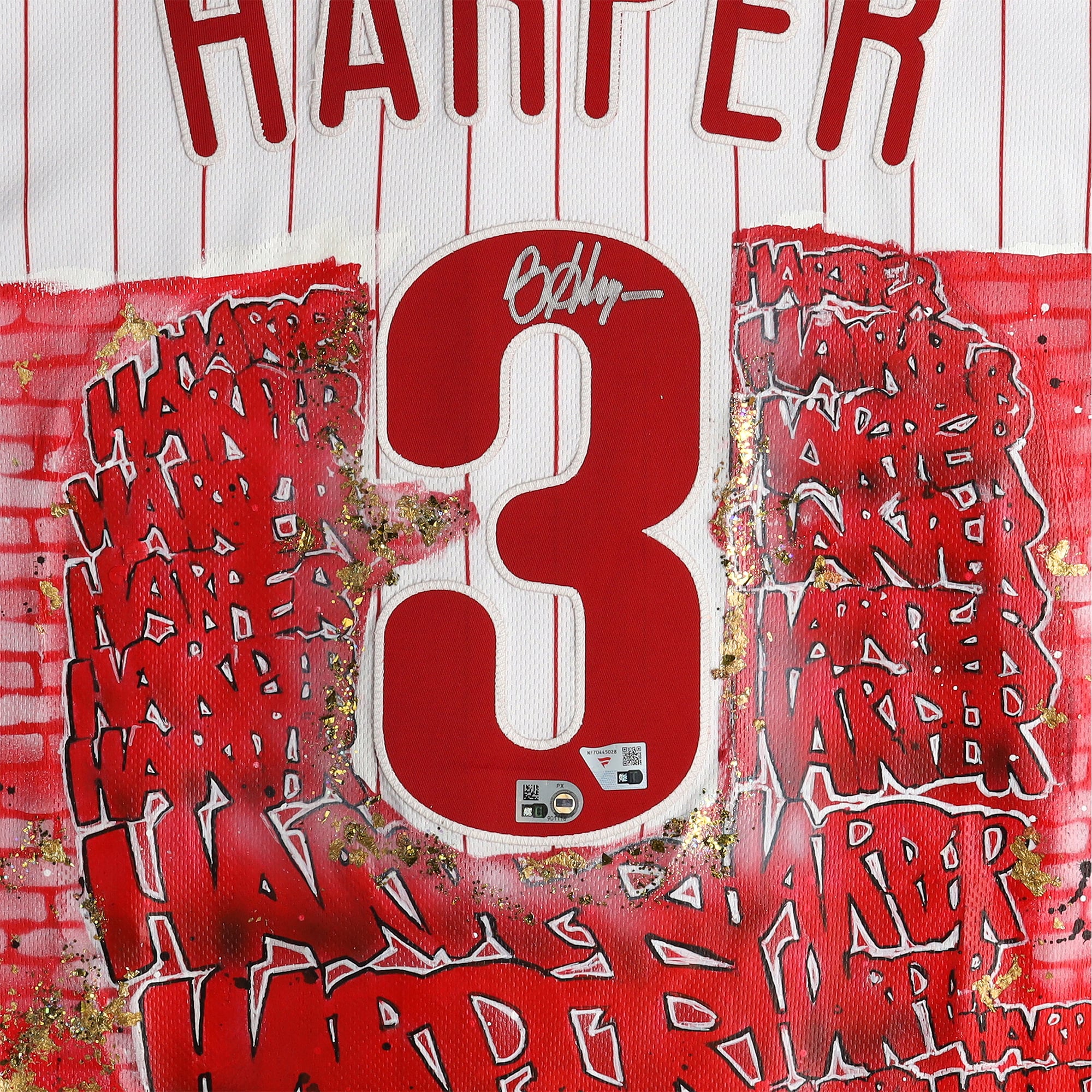 Maillot authentique Nike blanc autographié par Bryce Harper (Philadelphia Phillies) - Illustration de Lady Jday - Édition limitée n° 1/1 - NF70445028