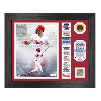 Bryce Harper Philadelphia Phillies Framed 11" x 14" 350th Home Run Milestone Collage with a Coin of Game-Used Dirt and Swatch of Game-Used Base - Limited Edition of 35
