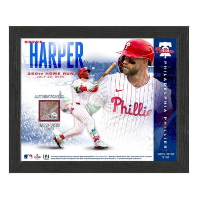 Bryce Harper Philadelphia Phillies Framed 9" x 11" 350th Home Run Collage with Piece of Game-Used Base - Limited Edition of 350