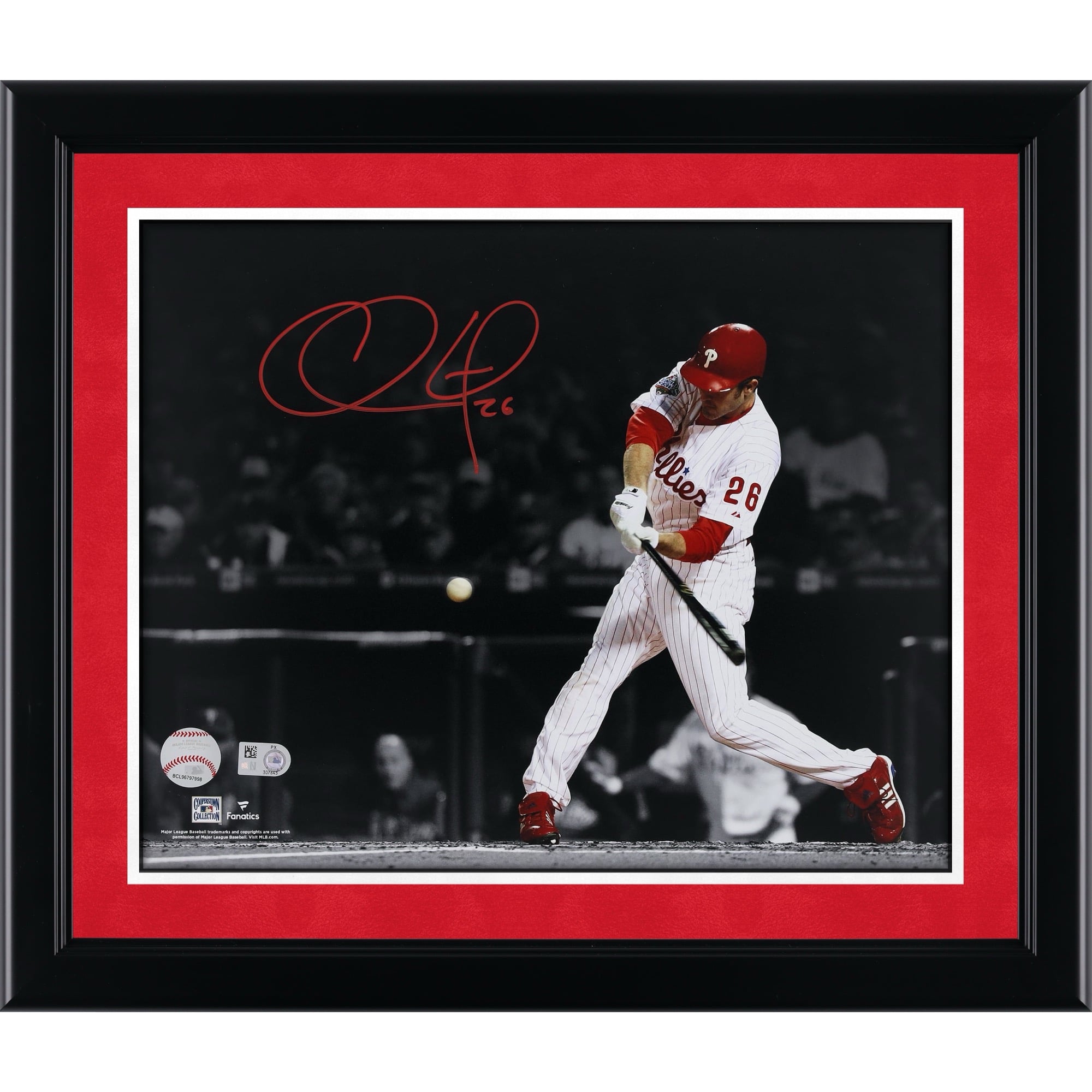 Photo dédicacée de Chase Utley (Philadelphia Phillies) - 11 x 14 pouces) - Swinging Spotlight