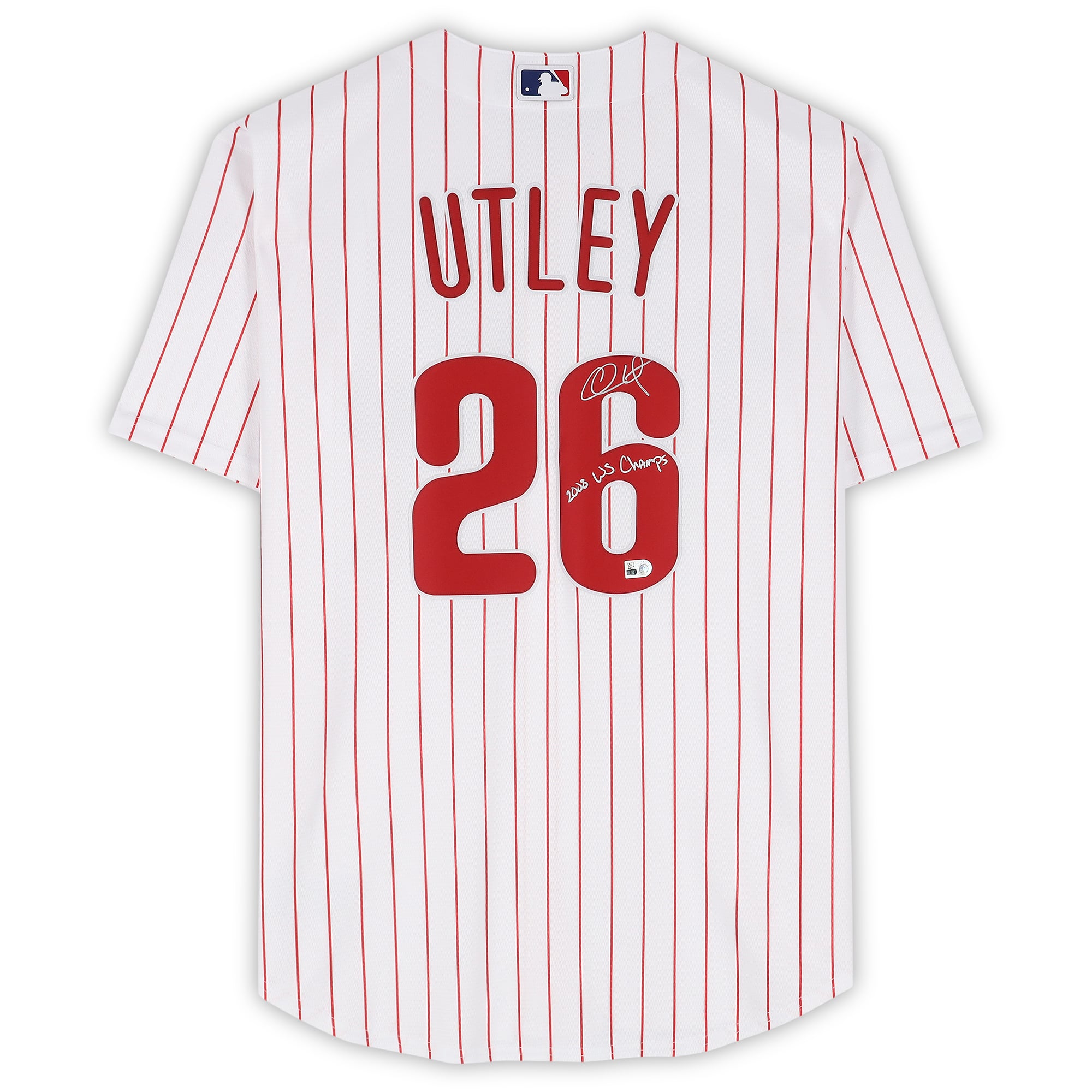 Chase Utley Philadelphia Phillies Autographed White Nike Replica Jersey with "2008 WS Champs" Inscription