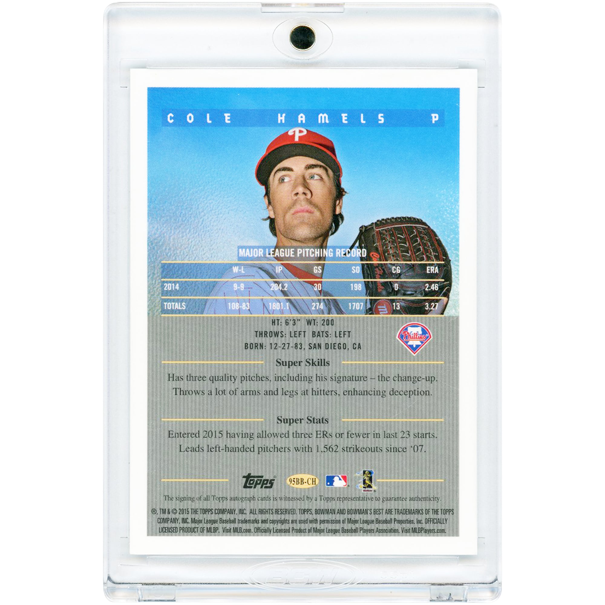 Cole Hamels Philadelphia Phillies Autographed 2015 Bowman Best 1995 Design #95BB-CH #31/50 Card
