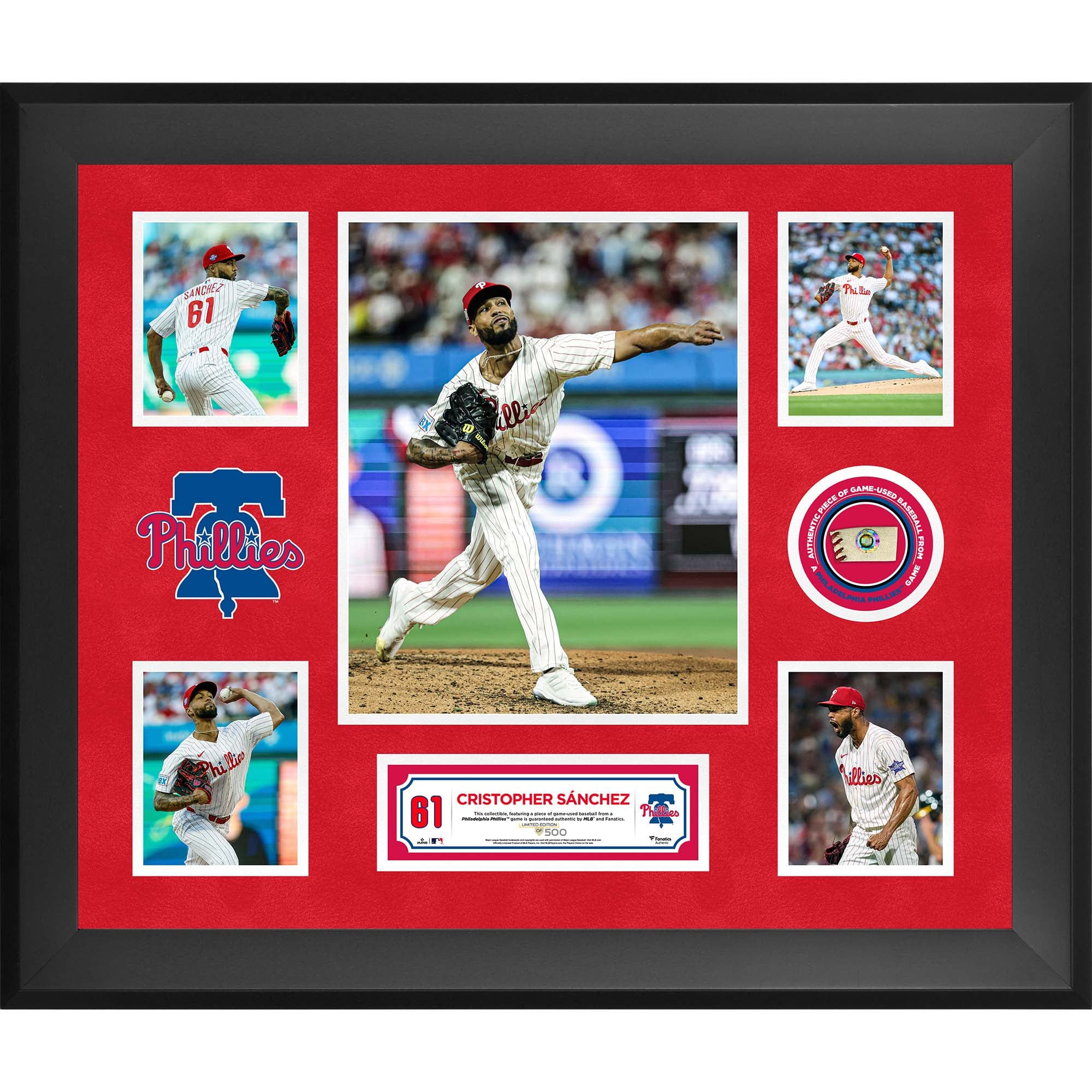 Cristopher Sanchez Philadelphia Phillies Framed 5-Photo Collage with a Piece of Game-Used Ball - Limited Edition of 500
