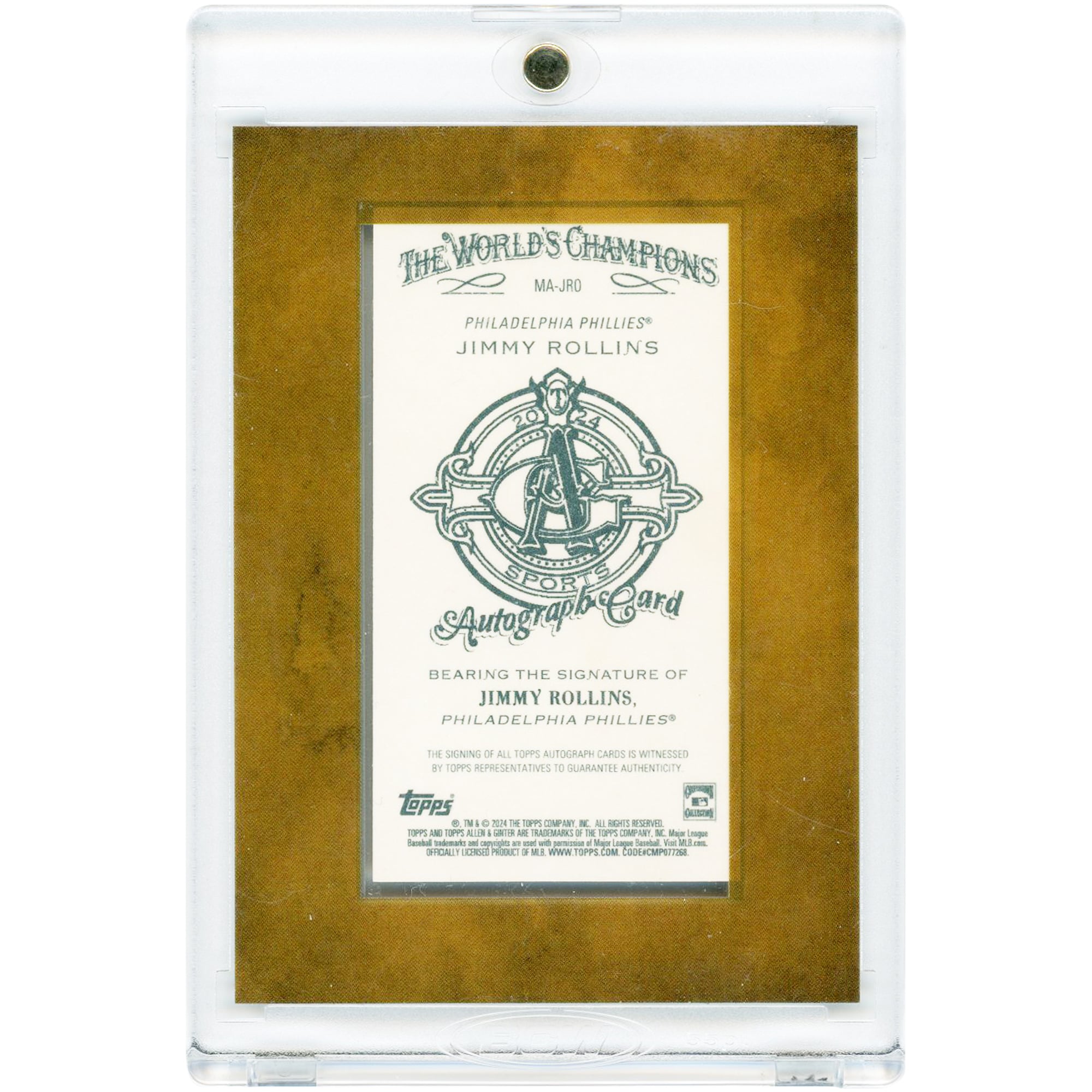 Carte autographiée Jimmy Rollins des Phillies de Philadelphie, collection Topps Allen & Ginter Mini 2024 #MA-JRO