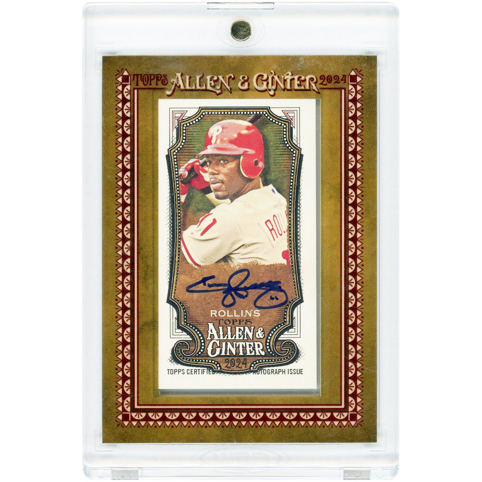 Carte autographiée Jimmy Rollins des Phillies de Philadelphie, collection Topps Allen & Ginter Mini 2024 #MA-JRO