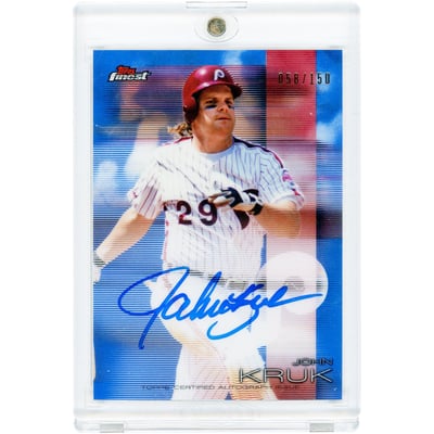 John Kruk Philadelphia Phillies Autographed 2016 Topps Finest Blue Refractor #FA-JKR #58/150 Card