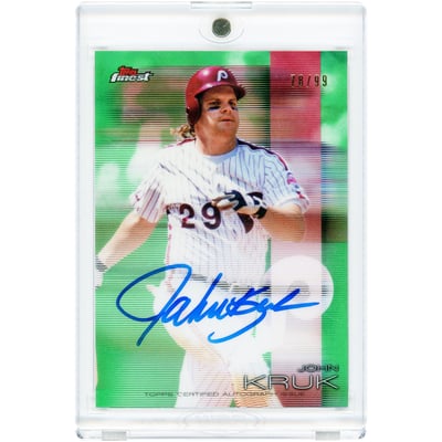 John Kruk Philadelphia Phillies Autographed 2016 Topps Finest Green Refractor #FA-JKR #78/99 Card