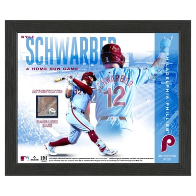 Kyle Schwarber Philadelphia Phillies Framed 9" x 11" Four Home Run Game Collage with a Piece of Game-Used Base