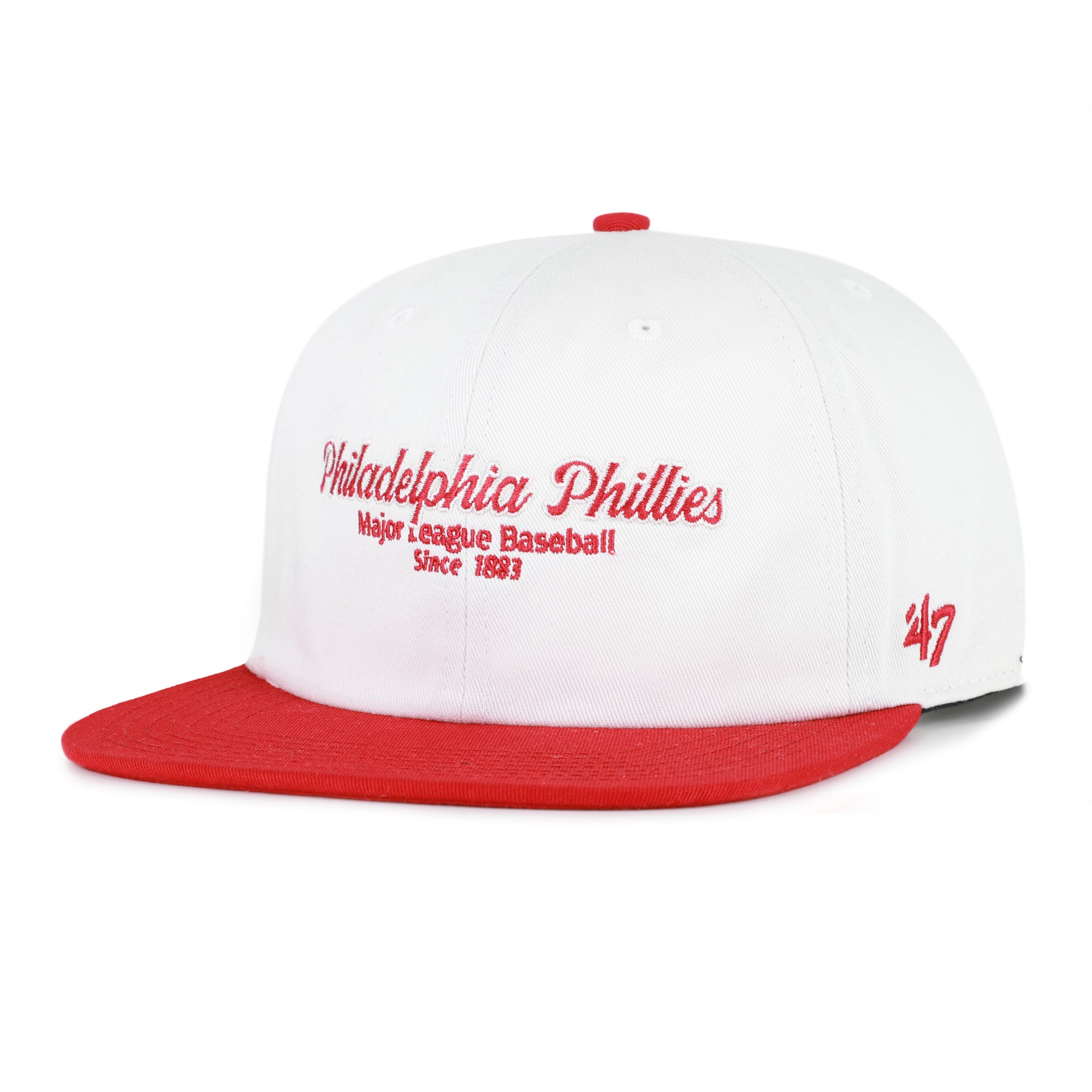 Men's '47 White/Red Philadelphia Phillies Script Stack Relaxed Captain Snapback