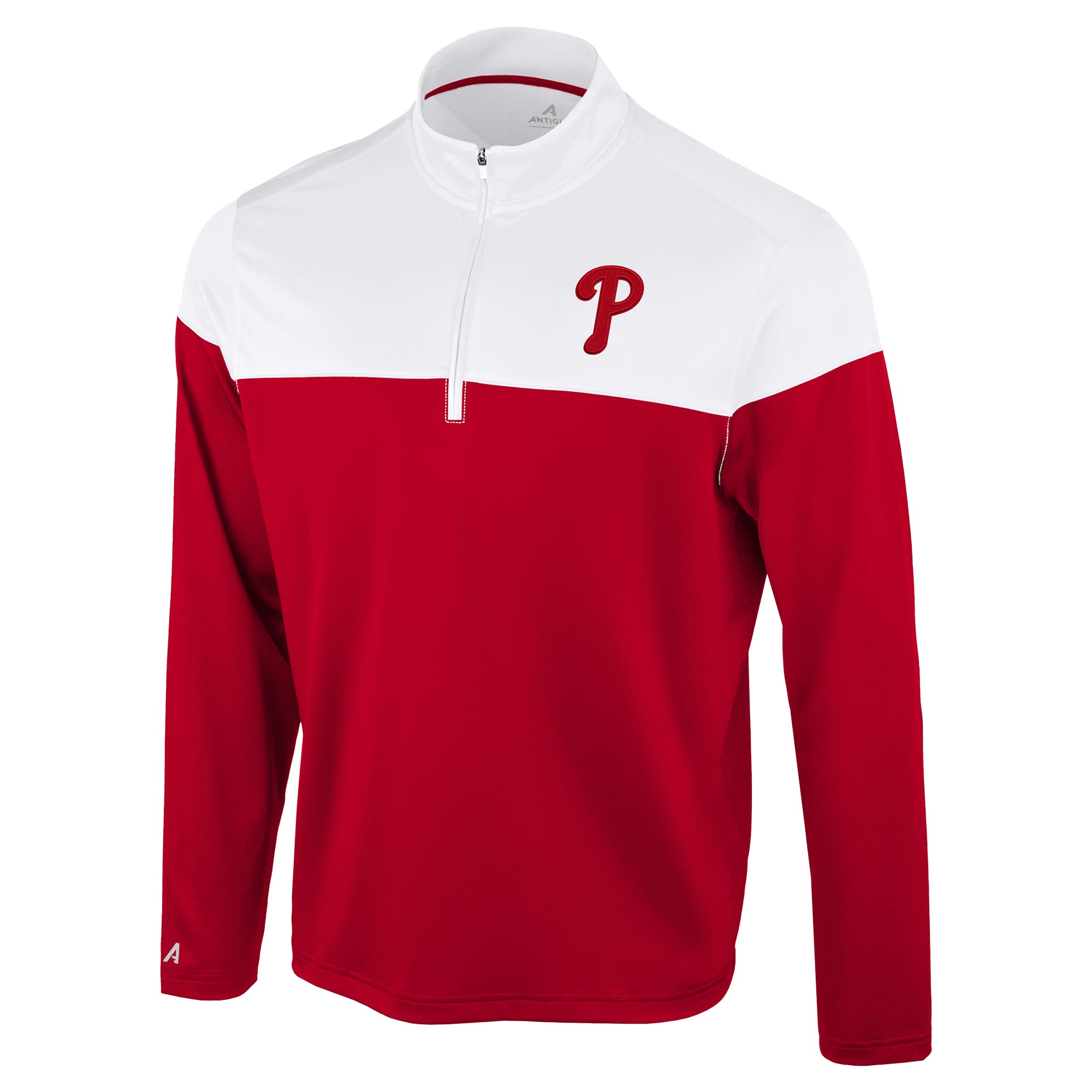 Pull à col zippé Antigua rouge et blanc Philadelphia Phillies pour homme