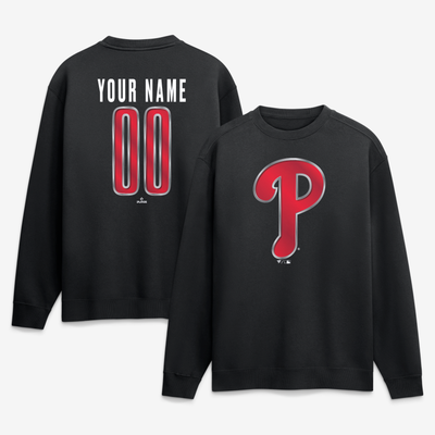 Philadelphia Phillies  Metallic Mascot Personalized Name & Number Sweatshirt - Black