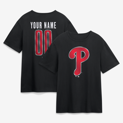Philadelphia Phillies  Metallic Mascot Personalized Name & Number T-Shirt - Black