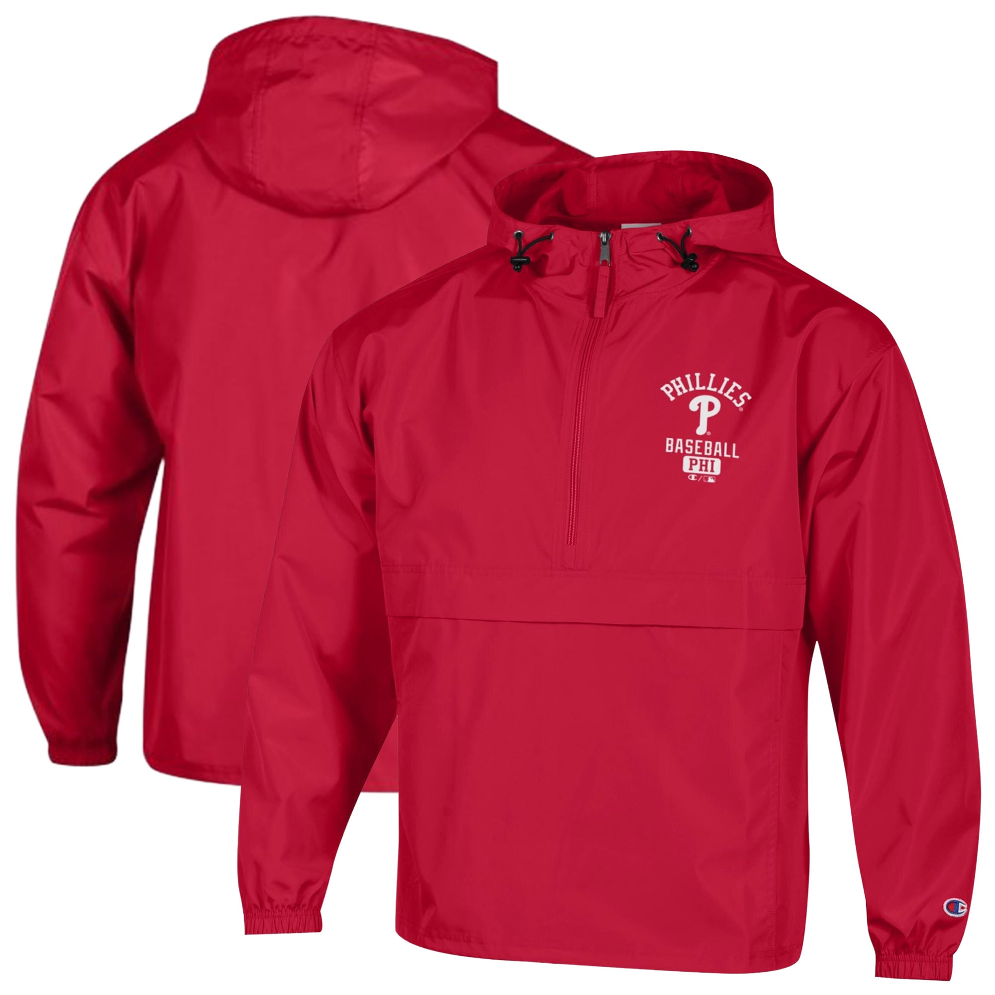 Men's Champion Red Philadelphia Phillies Packable Windbreaker Half-Zip Jacket