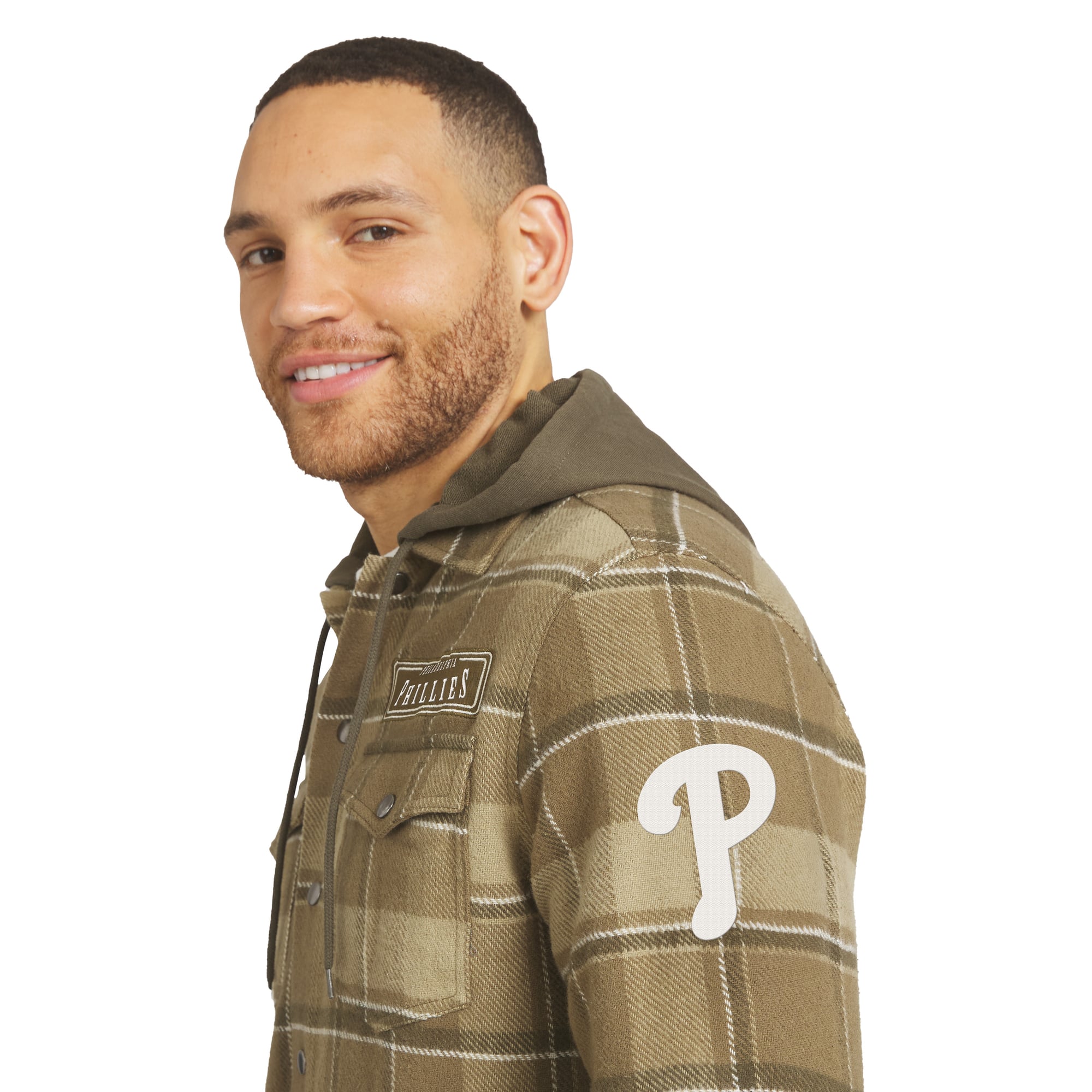 Men's Darius Rucker Collection by Fanatics Brown/Olive Philadelphia Phillies Woven Hooded Full-Snap Shacket