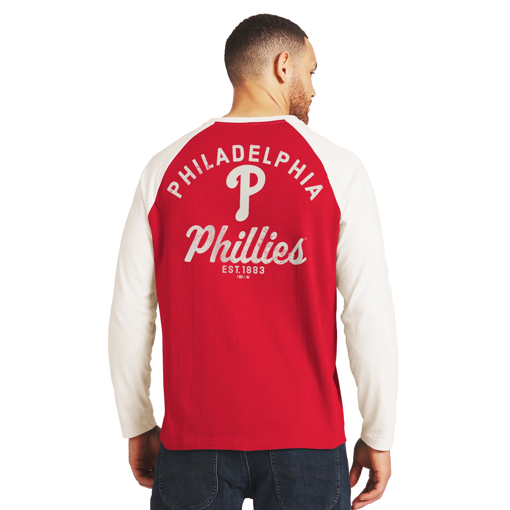 Collection Darius Rucker pour homme par Fanatics, T-shirt Henley à manches longues rouge et blanc des Phillies de Philadelphie