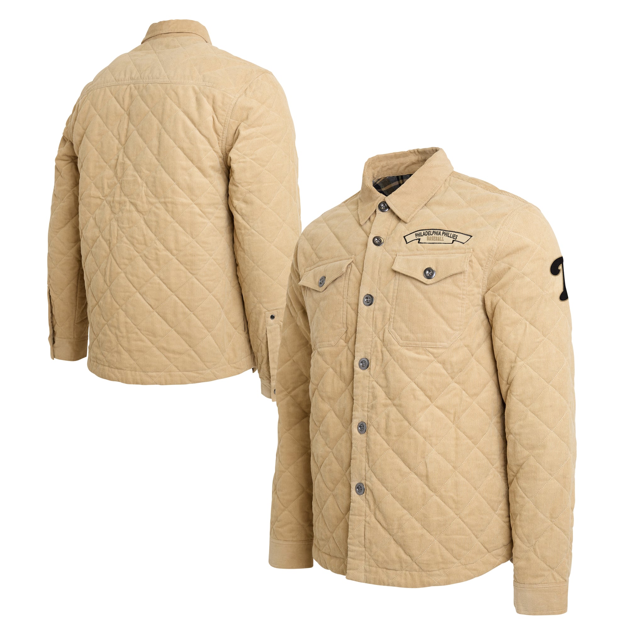 Men's Darius Rucker Collection by Fanatics Tan Philadelphia Phillies Thin Wale Button-Up Corduroy Shacket