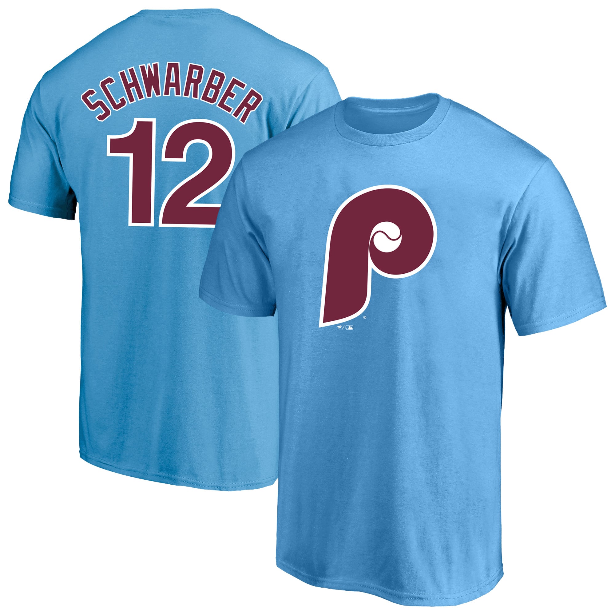 T-shirt Fanatics Kyle Schwarber bleu clair Philadelphia Phillies pour homme, grandes tailles, avec nom et numéro
