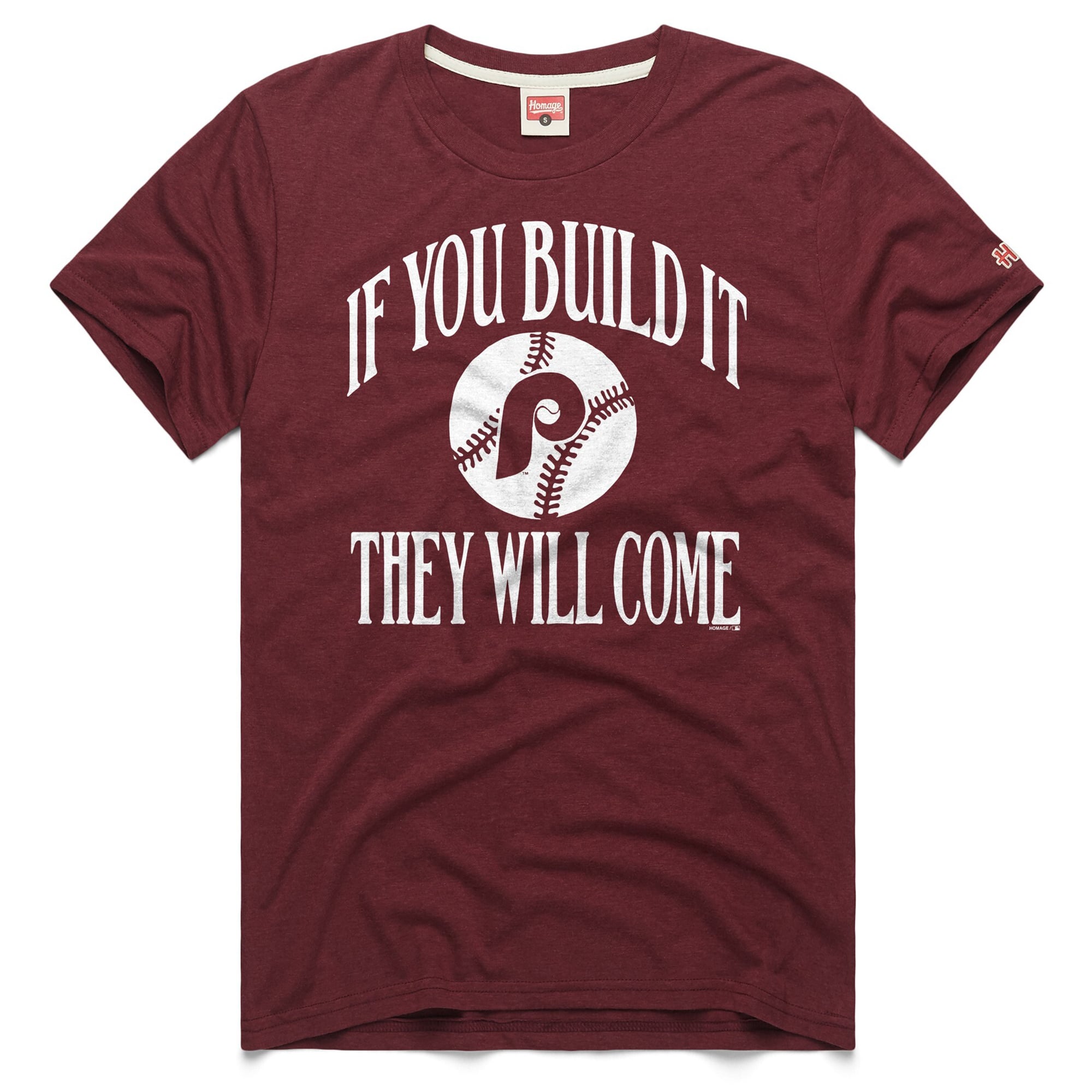 Men's Homage Burgundy Philadelphia Phillies 2026 Field of Dreams If You Build It Tri-Blend T-Shirt