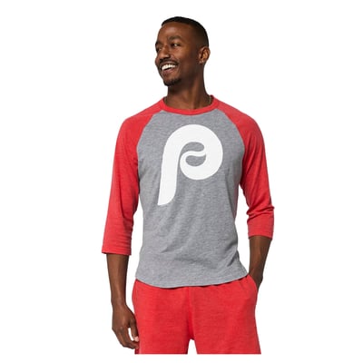 Philadelphia Phillies Homage Raglan Tri-Blend 3/4-Sleeve T-Shirt - Gray
