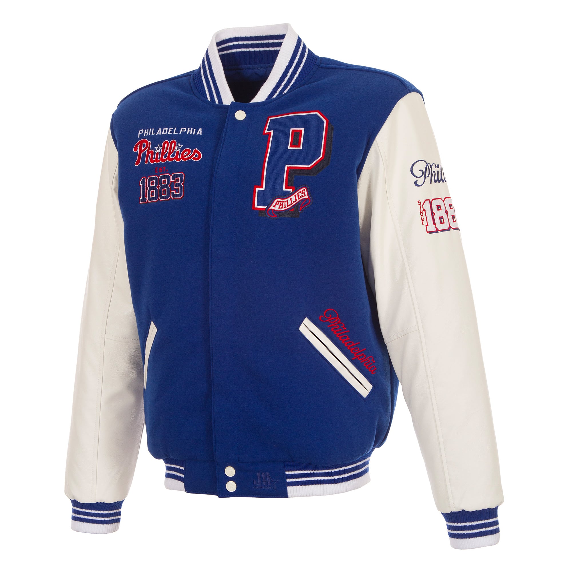 Veste universitaire réversible à boutons-pression JH Design Royal Philadelphia Phillies pour homme