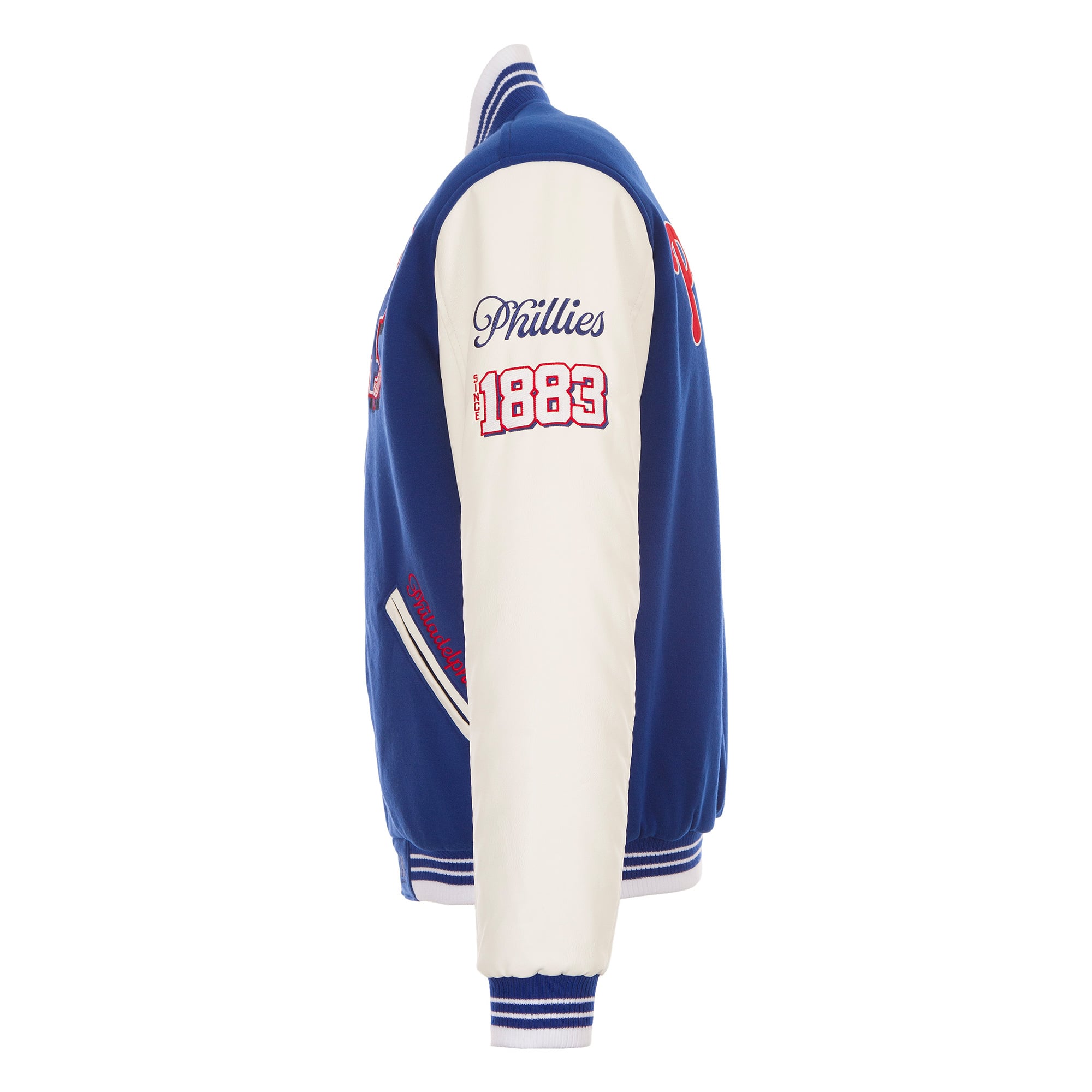 Veste universitaire réversible à boutons-pression JH Design Royal Philadelphia Phillies pour homme