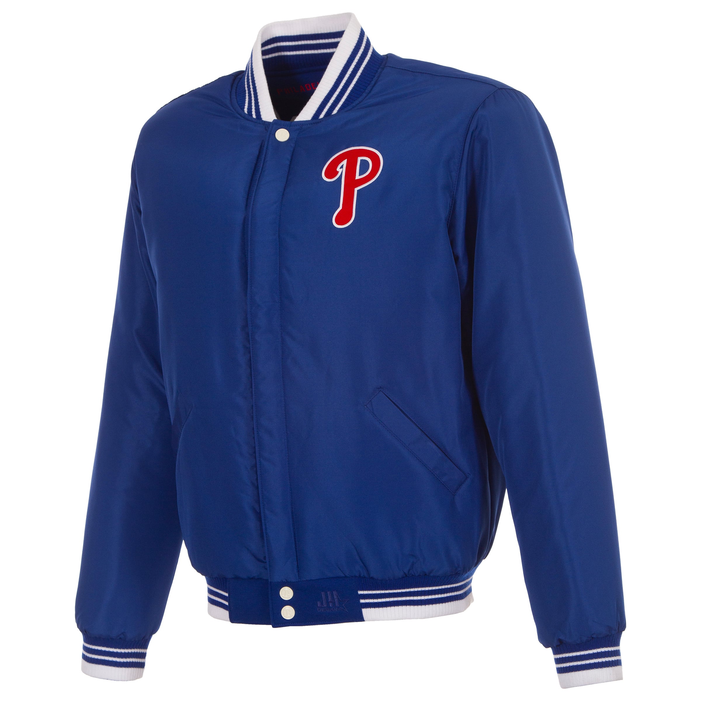 Veste universitaire réversible à boutons-pression JH Design Royal Philadelphia Phillies pour homme