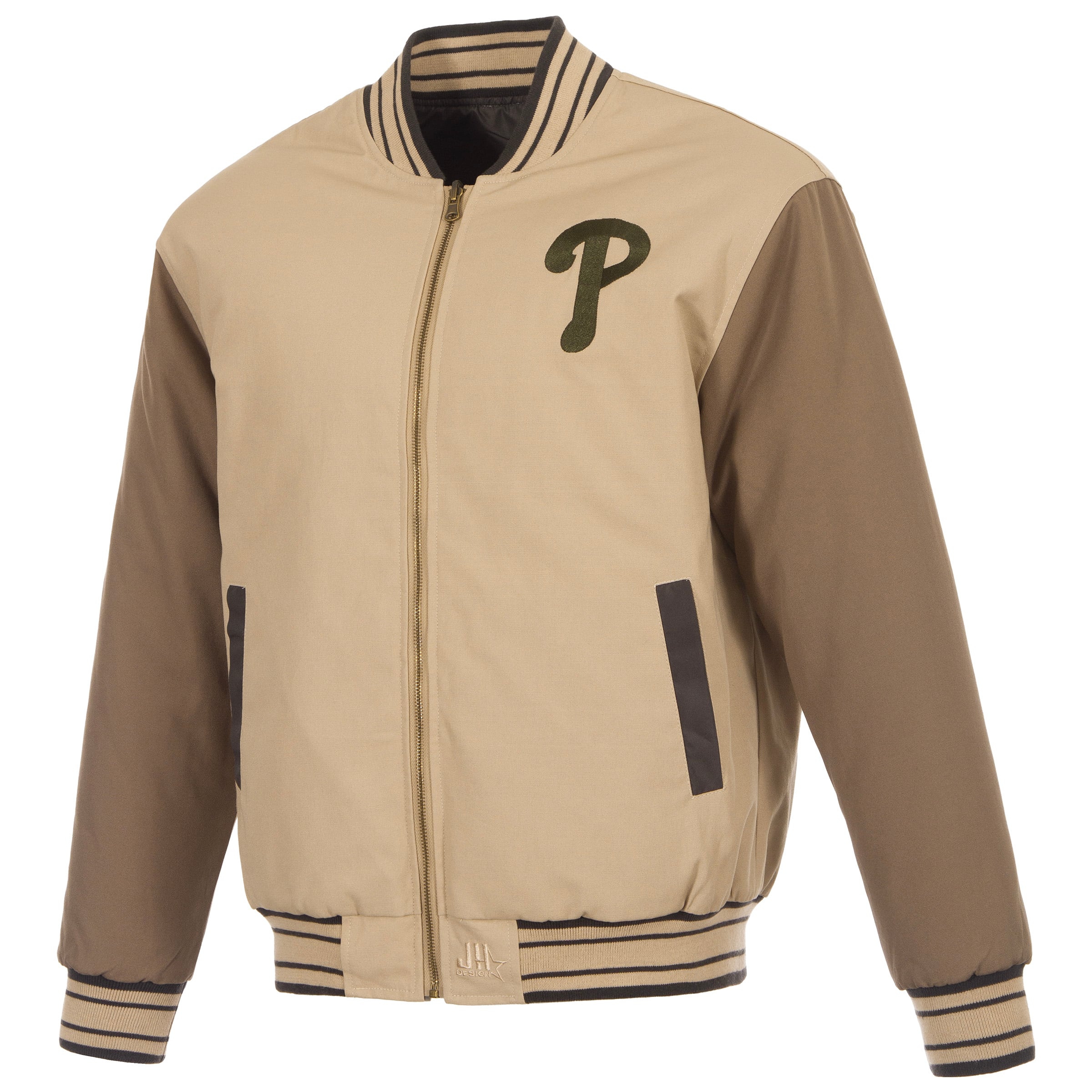 Veste réversible en toile à fermeture éclair intégrale JH Design beige/marron pour homme