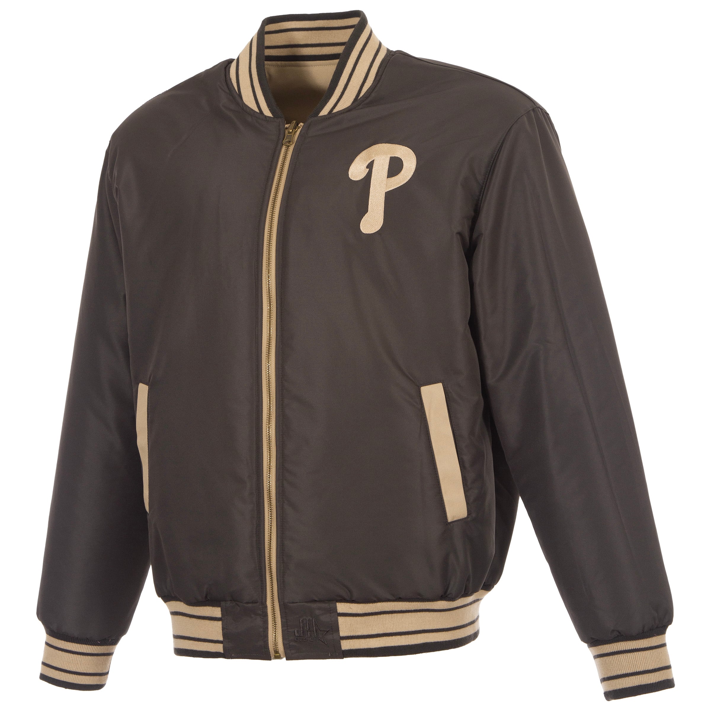 Veste réversible en toile à fermeture éclair intégrale JH Design beige/marron pour homme