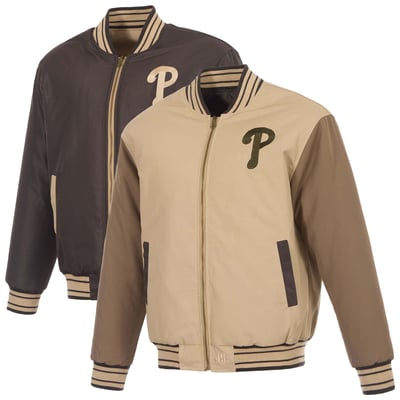 Philadelphia Phillies JH Design Reversible Canvas Full-Zip Jacket - Tan/Brown