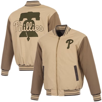 Philadelphia Phillies JH Design Reversible Canvas Full-Zip Jacket - Tan/Brown