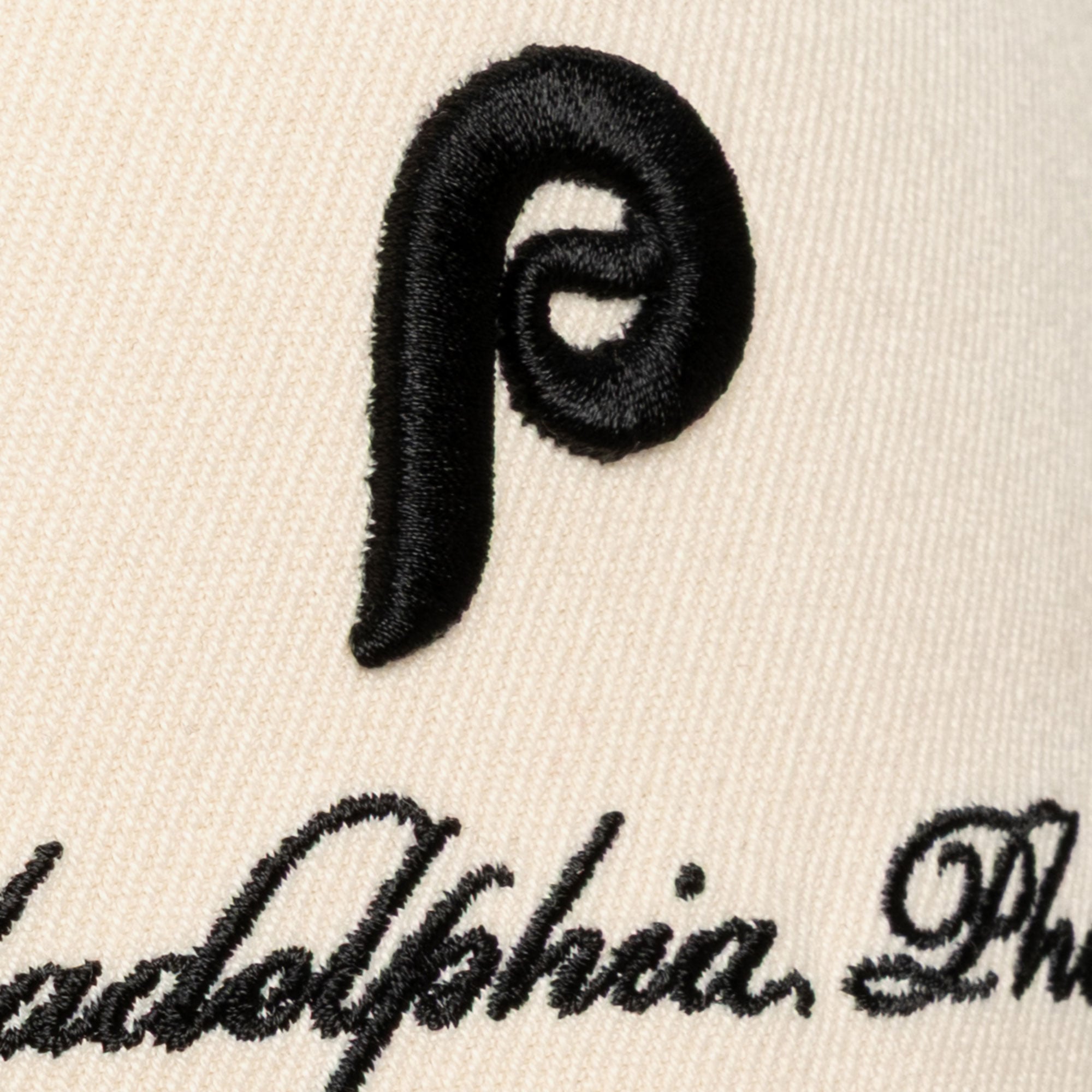 Men's Mitchell & Ness Cream/Black Philadelphia Phillies Cooperstown Collection Flawless Script Stretch-Snap Hat