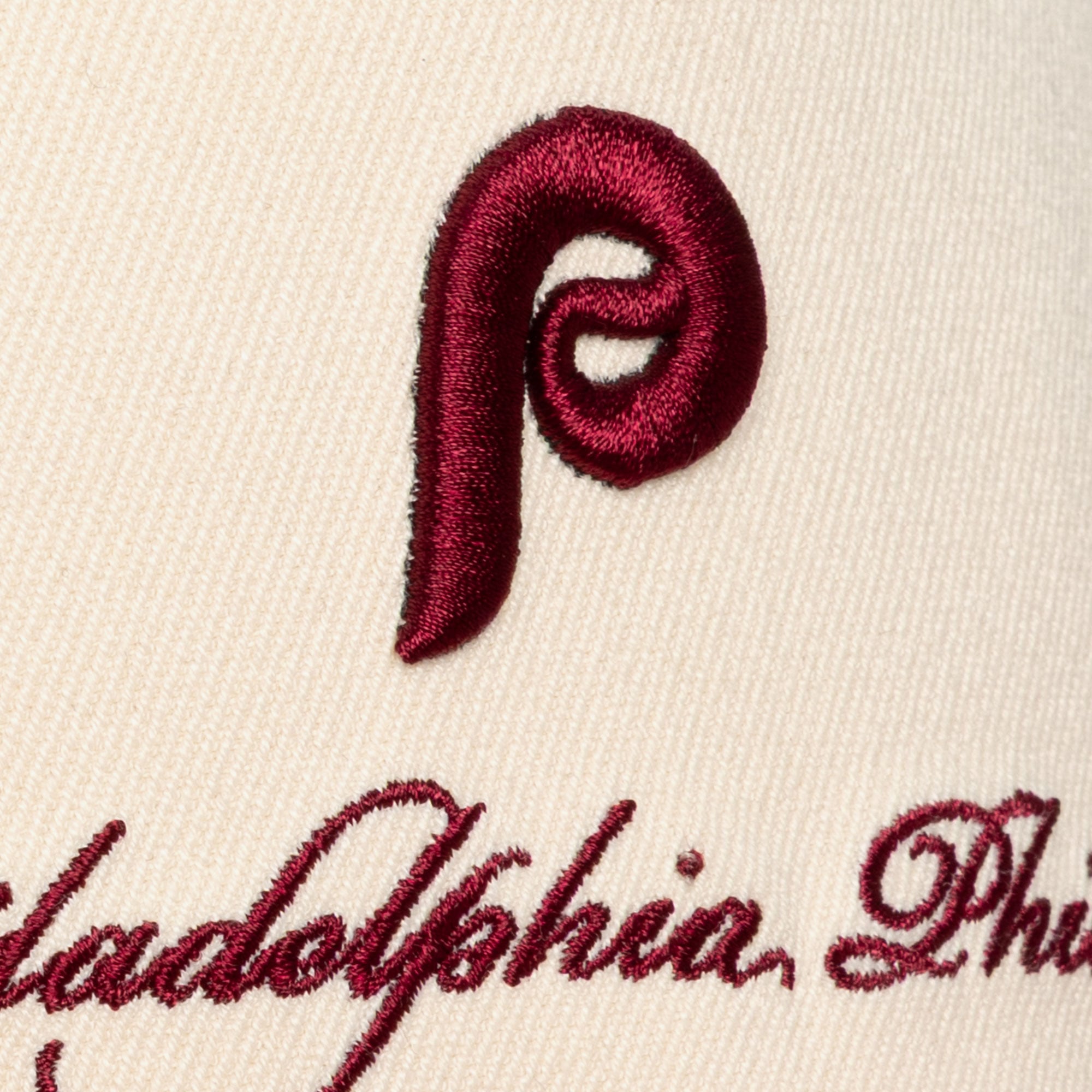 Men's Mitchell & Ness Cream/Burgundy Philadelphia Phillies Cooperstown Collection Flawless Script Stretch-Snap Hat