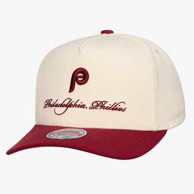 Philadelphia Phillies Mitchell & Ness Cooperstown Collection Flawless Script Stretch-Snap Hat - Cream/Burgundy
